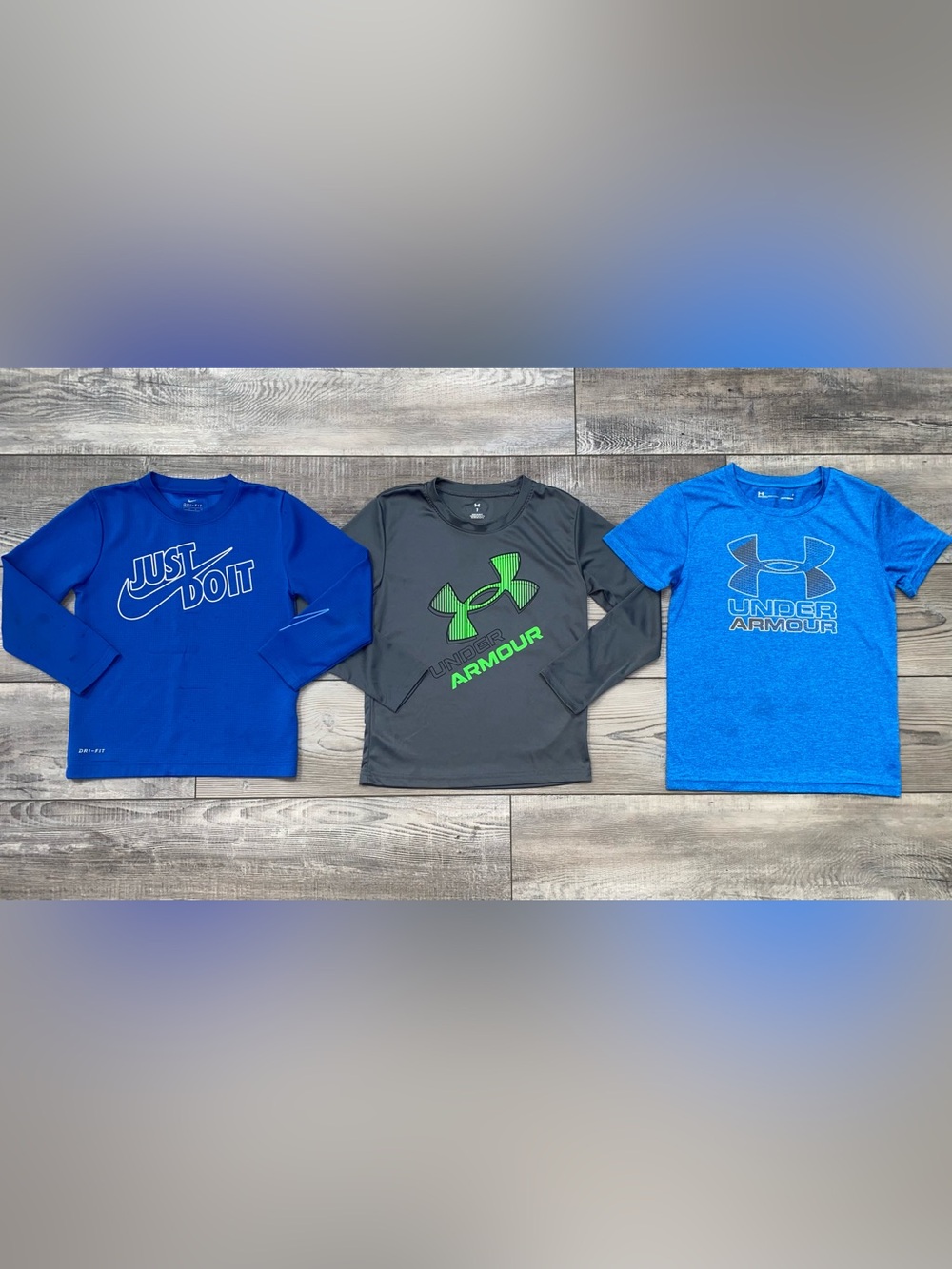 Boy’s Under Armour Nike Short Long Sleeve Shirt Blue Gray Clothing Bundle Lot 7